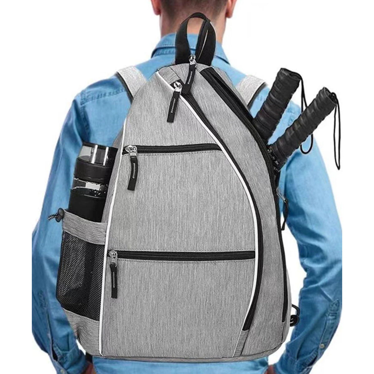 Pickleball Bag Tennis Crossbody Backpack, Sports Backpack with Zipper Closure Adjustable Tennis Racket Bag Sport Accessories